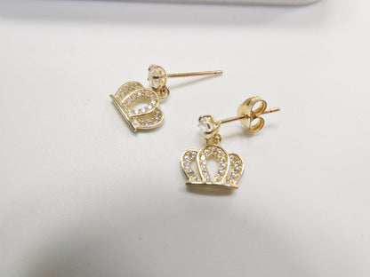 Real 10k Solid Yellow Gold Crown Push Post Earrings