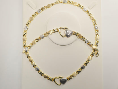 Real 925 Sterling Silver XO Heart Stampato Set Necklace and Bracelet
