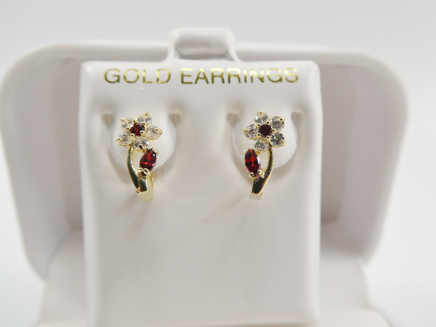 real 10k solid yellow gold birthstone color flower French back earrings