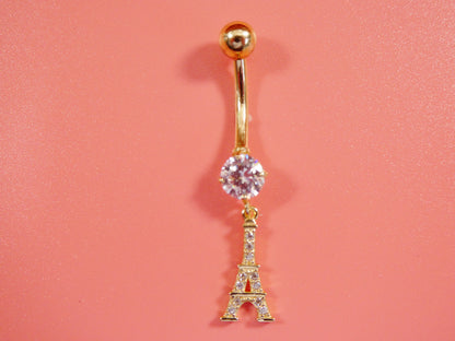 14k Real Solid Yellow Gold Eiffel Tower Belly Button Ring Piercing