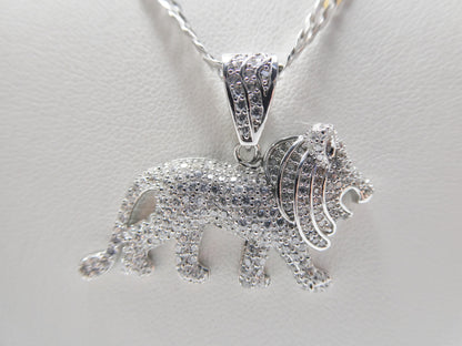 Real 925 Sterling Silver Full Stone Setting Small Lion Chain and Pendent