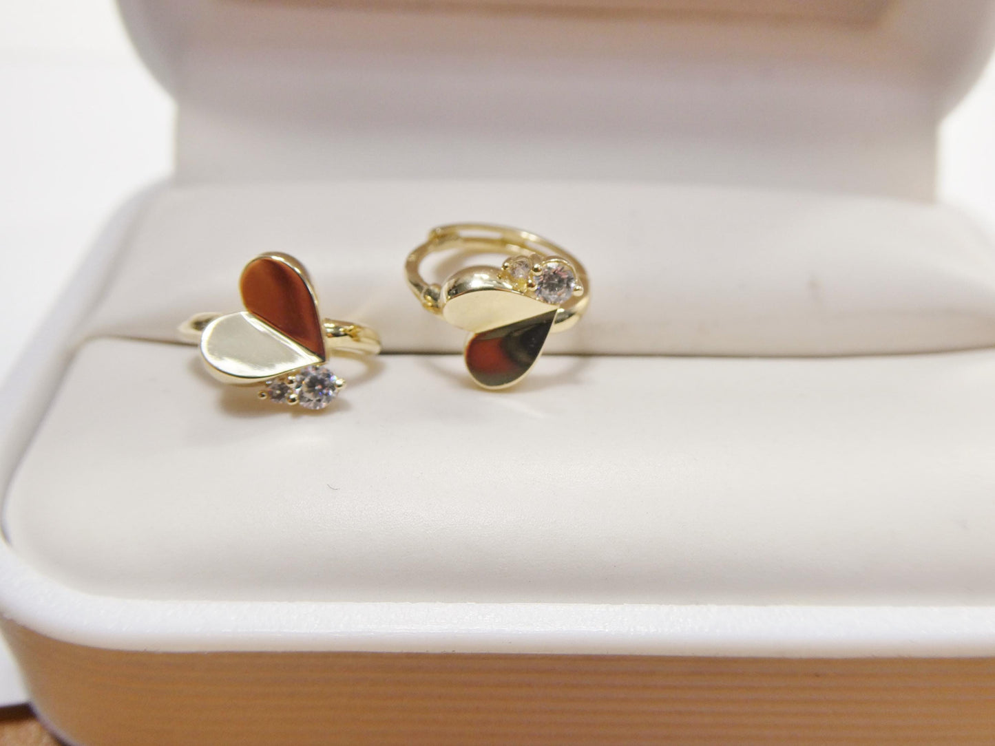 real 10k solid yellow gold designer heart hoop huggie earrings