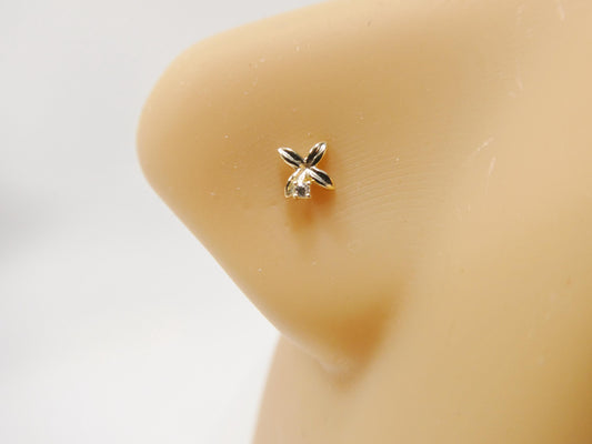 14k real solid yellow gold flower stud nose ring