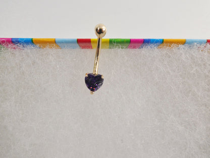 14k Real Solid Yellow Gold 6mm Heart Amethyst Stone Belly Button Ring Piercing