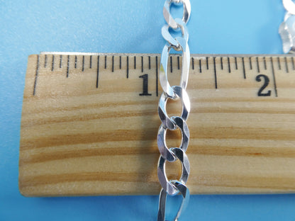 Real 925 Sterling Silver 6.4mm Italian Concave Figaro Solid Chain Lobster Lock Clasp