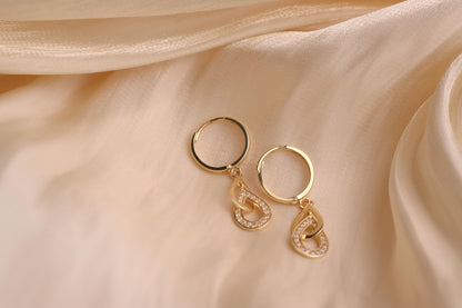 Real 10k Solid Yellow Gold Teardrop Hoop Huggie Earrings