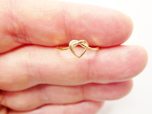 10k solid yellow gold baby children heart shaped love knot ring