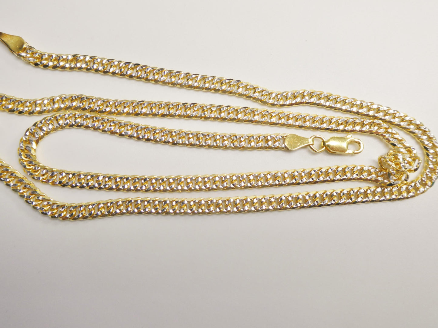 real 925 sterling silver 4mm double link diamond cut chain necklace