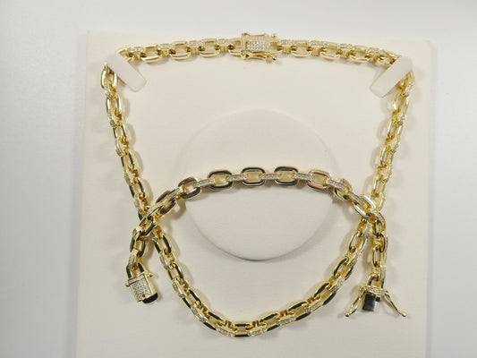 real 925 sterling silver 8mm paperclip necklace and bracelet box lock 14k yellow gold color finish