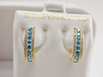 Real 10k Solid Yellow Gold Channel Set Birthstone French Hoop Earrings