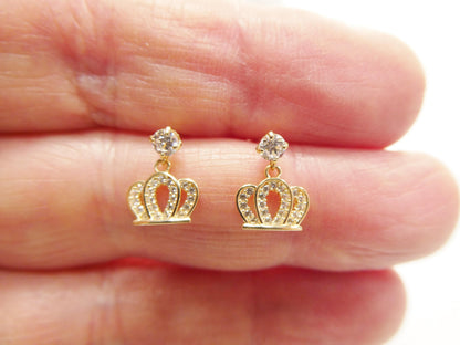 Real 10k Solid Yellow Gold Crown Push Post Earrings