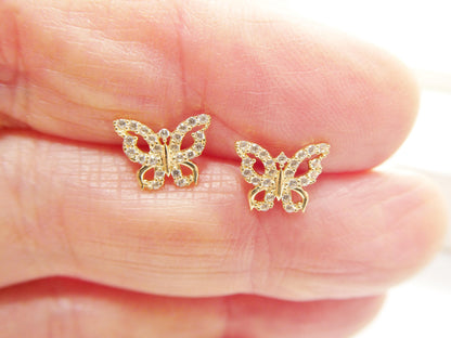 Real 10k Solid Yellow Gold Butterfly Screw Back Post Earrings
