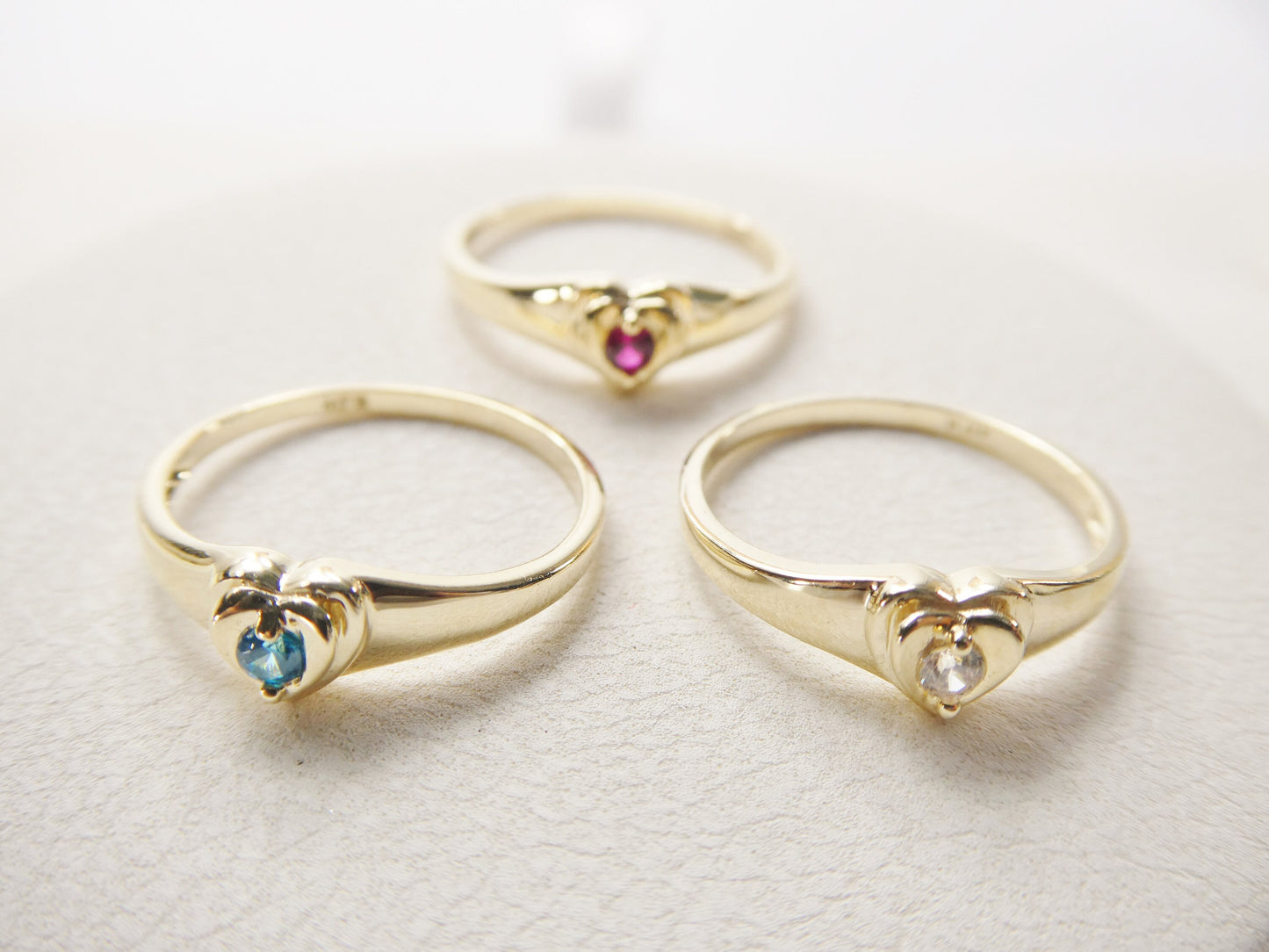 10k solid yellow gold baby children heart shaped color stone ring