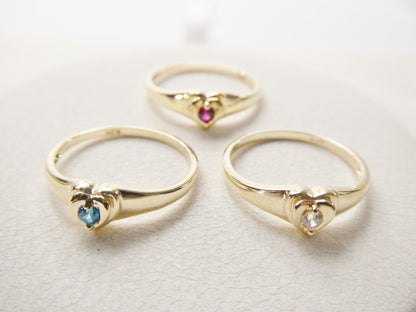10k Solid Yellow Gold Baby Children Heart Shaped Color Stone Ring