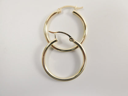 Real 10k Solid Yellow Gold Plain High Polish 25mm Hoop Earrings