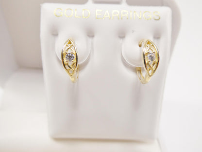 Real 10k Solid Yellow Gold Designer Hoop Huggie Earrings
