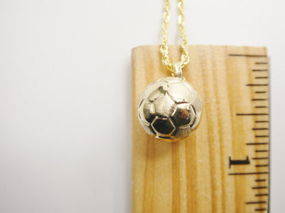 14k Real Solid Yellow Gold Mini Soccer Ball Pendent & Robe Necklace