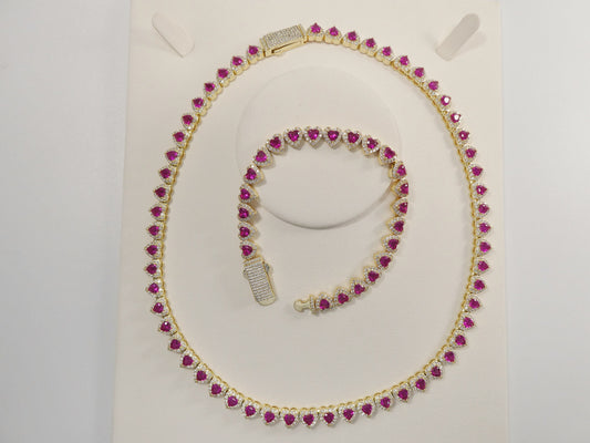 14k gold filled yellow gold ruby color heart necklace / bracelet