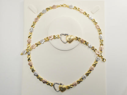 Real 925 Sterling Silver XO Heart Stampato Set Necklace and Bracelet