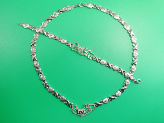 Sterling Silver XOXO Necklace Bracelet Set - 14k White Gold Tone