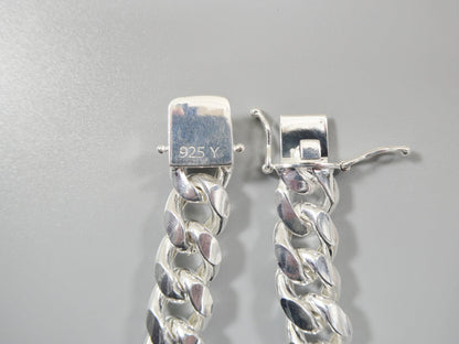 9mm Real Miami Link Solid 925 Sterling Silver Men Bracelet Safety Box Lock