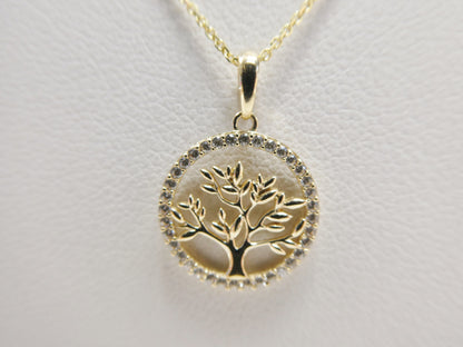 14k Real Solid Yellow Gold Tree of Life Pendant And Cable Necklace