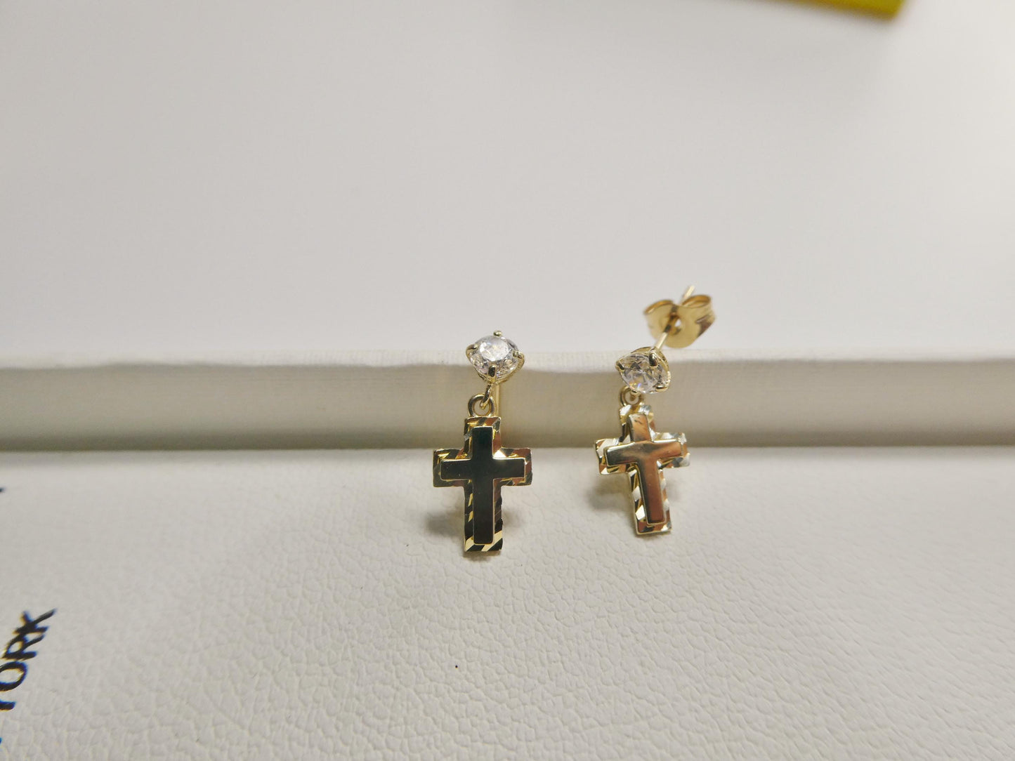 real 10k solid yellow gold cross dropping push post earrings