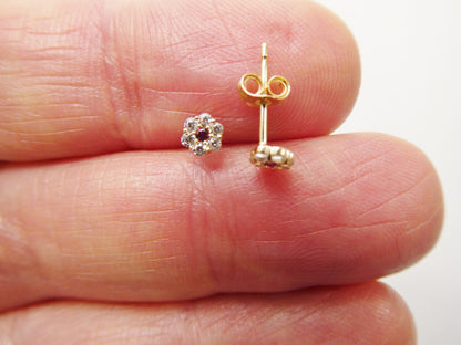 Real 10k Solid Yellow Gold Tiny Small Flower Push Post Stud Earrings