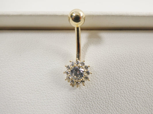 14k real solid yellow gold flower belly button ring piercing