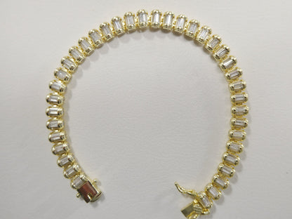 Real 925 Sterling Silver Full Stone Baguette Bracelet