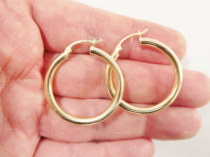 Real 10k Solid Yellow Gold Plain High Polish 30 mm Hoop Huggie Earrings