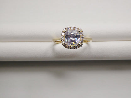 14k Real Solid Yellow Gold Engagement Cushion Cut Cubic Zirconia Ring