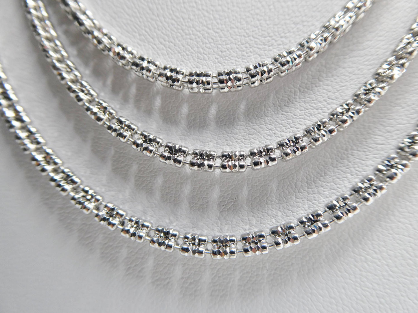real 925 sterling silver 3 line diamond cut ice link chain necklace