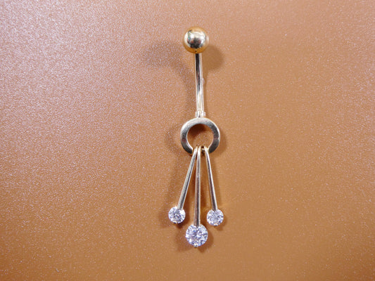 14k real solid yellow gold dangling  belly ring