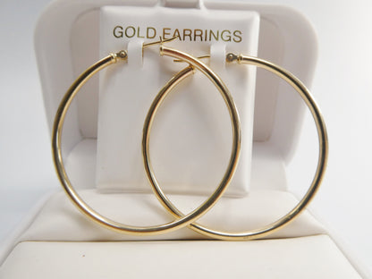 10k Real Solid Yellow Gold 2mm Tube Super Polish Hoop Earrings