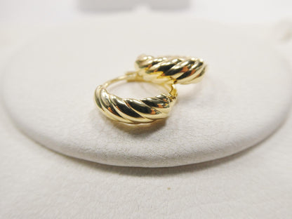 Real 10k Solid Yellow Gold Designer Hoop Huggie Earrings