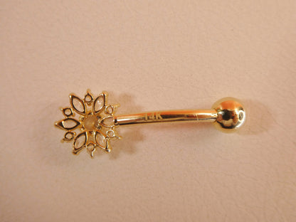 14k Real Solid Yellow Gold Flower Belly Button Ring Piercing
