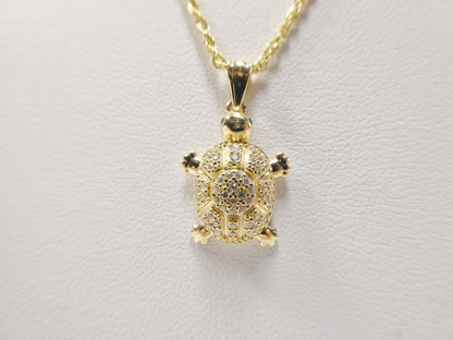 14k Real Solid Yellow Gold Turtle Pendent and Rope Necklace
