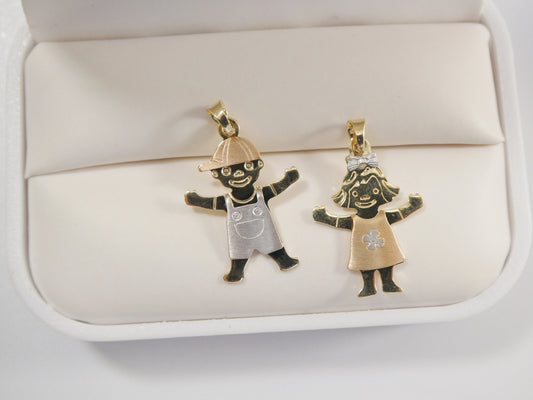 14k real solid yellow gold tri color small boy girl charm pendent
