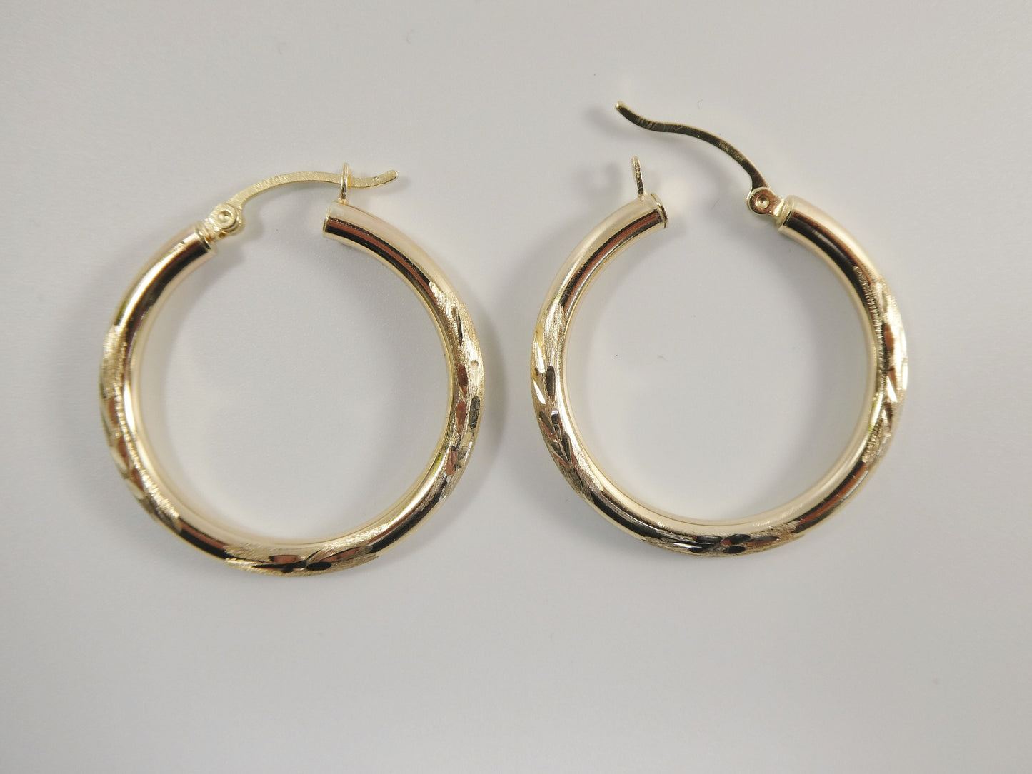 10k real solid yellow gold diamond cut hoop earrings
