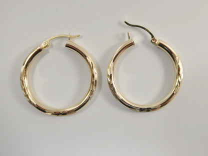 10k Real Solid Yellow Gold Diamond Cut Hoop Earrings