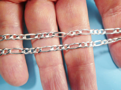 Real 925 Sterling Silver 3.5mm Italian Concave Figaro Solid Chain Lobster Lock Clasp