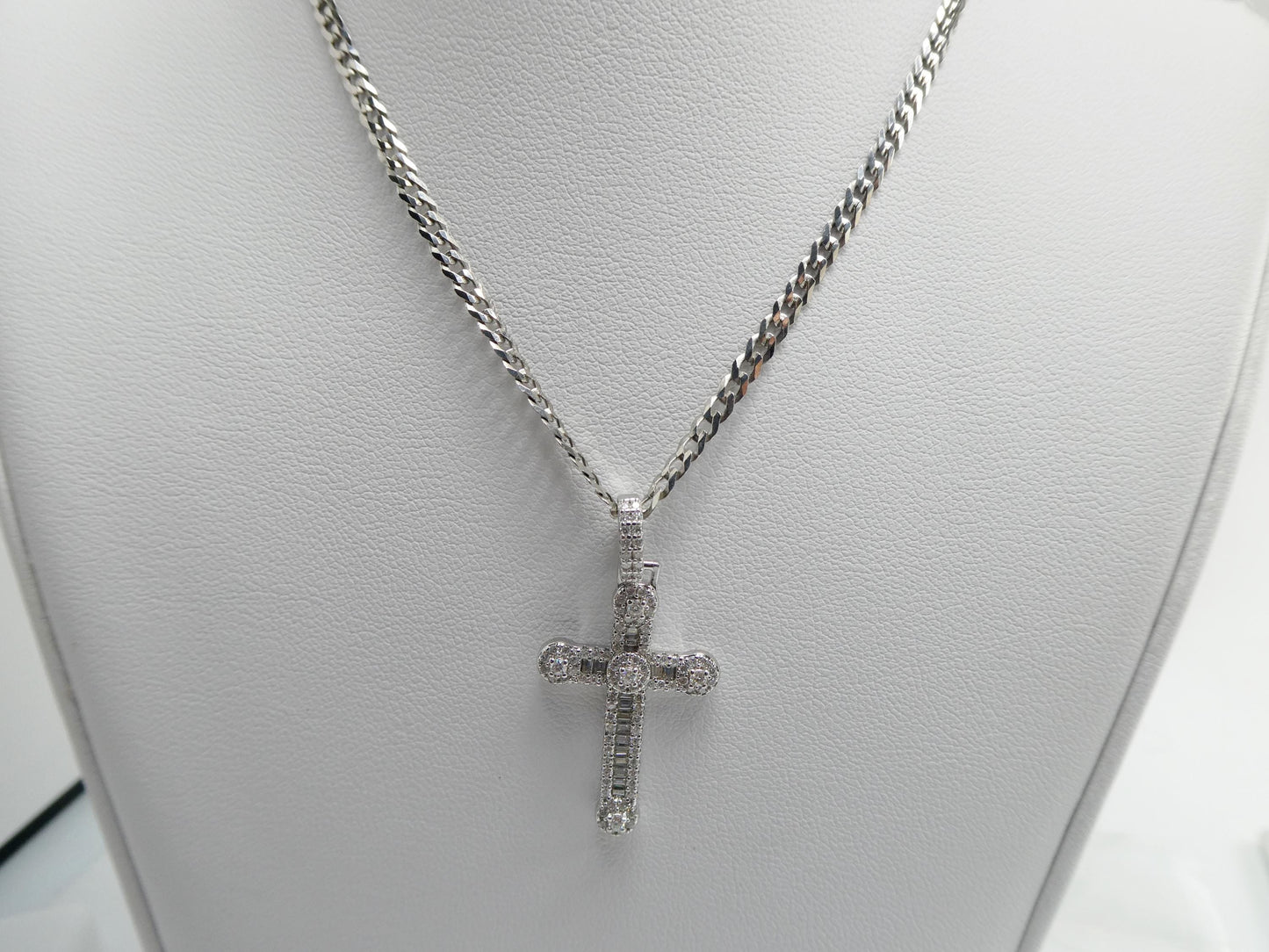 real 925 sterling silver 18 inch flat chain and moissanite cross pendent charm