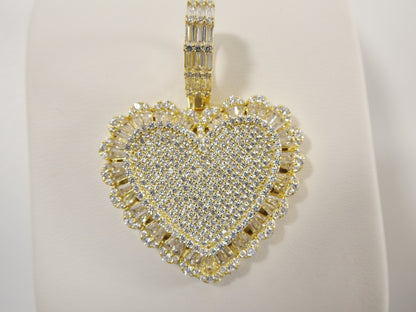Real 925 Sterling Silver Full Stone Setting Large Heart Pendent
