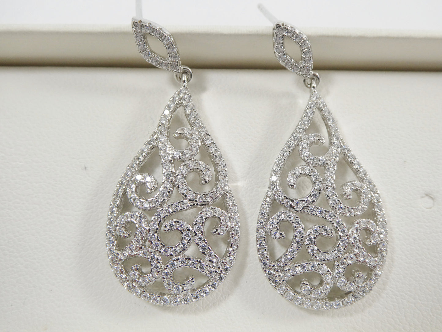 real 925 sterling silver micro pave setting 14k white gold color finish drop earrings