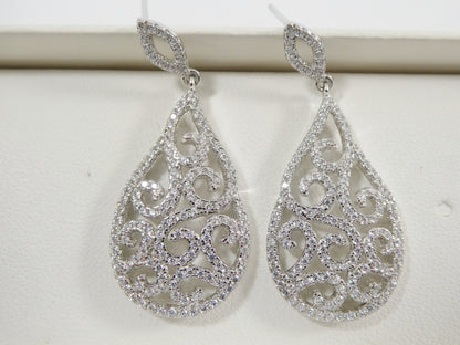 Real 925 Sterling Silver Micro Pave Setting 14k White Gold Color Finish Drop Earrings