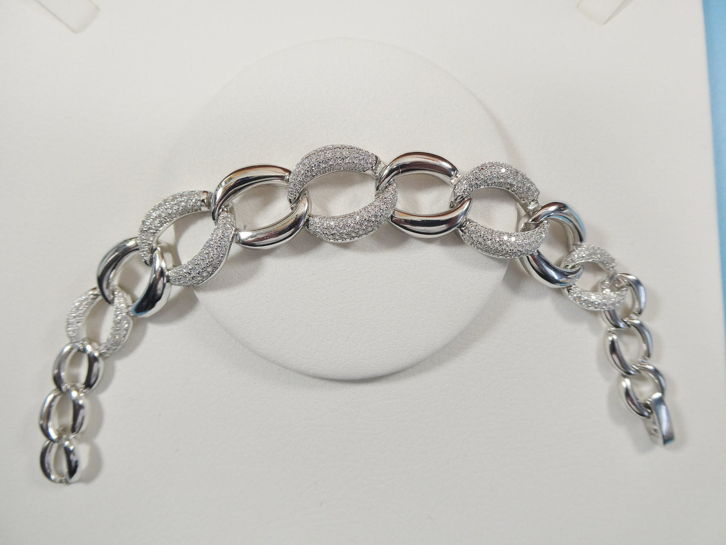 7 inch 14k white gold color tone over real 925 sterling silver fancy curb bracelet