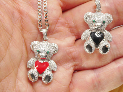 925 Sterling Silver Enamel Color Teddy Bear Set Chain and Pendent