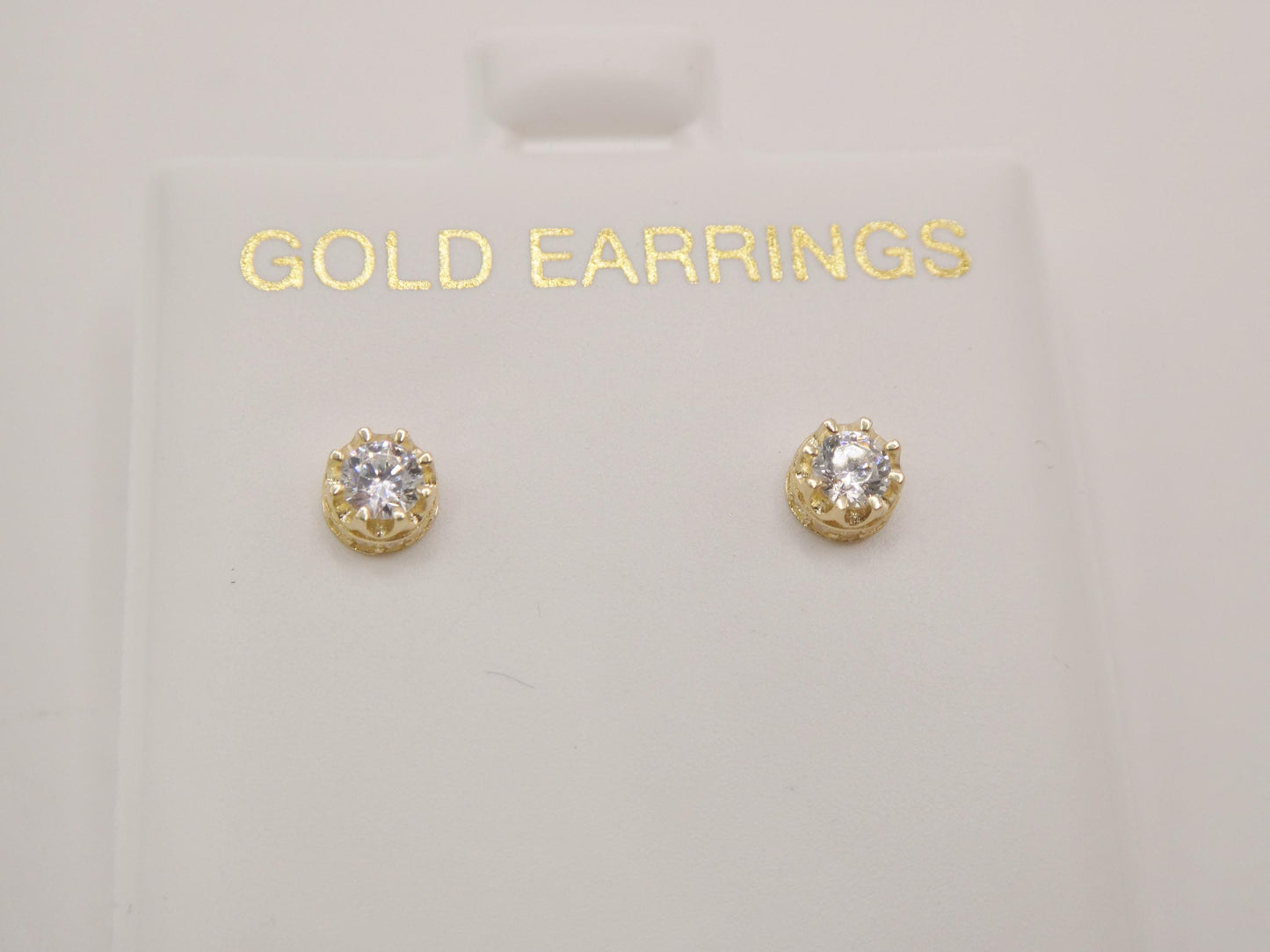 real 10k solid yellow gold small crown style push post circle stud earrings