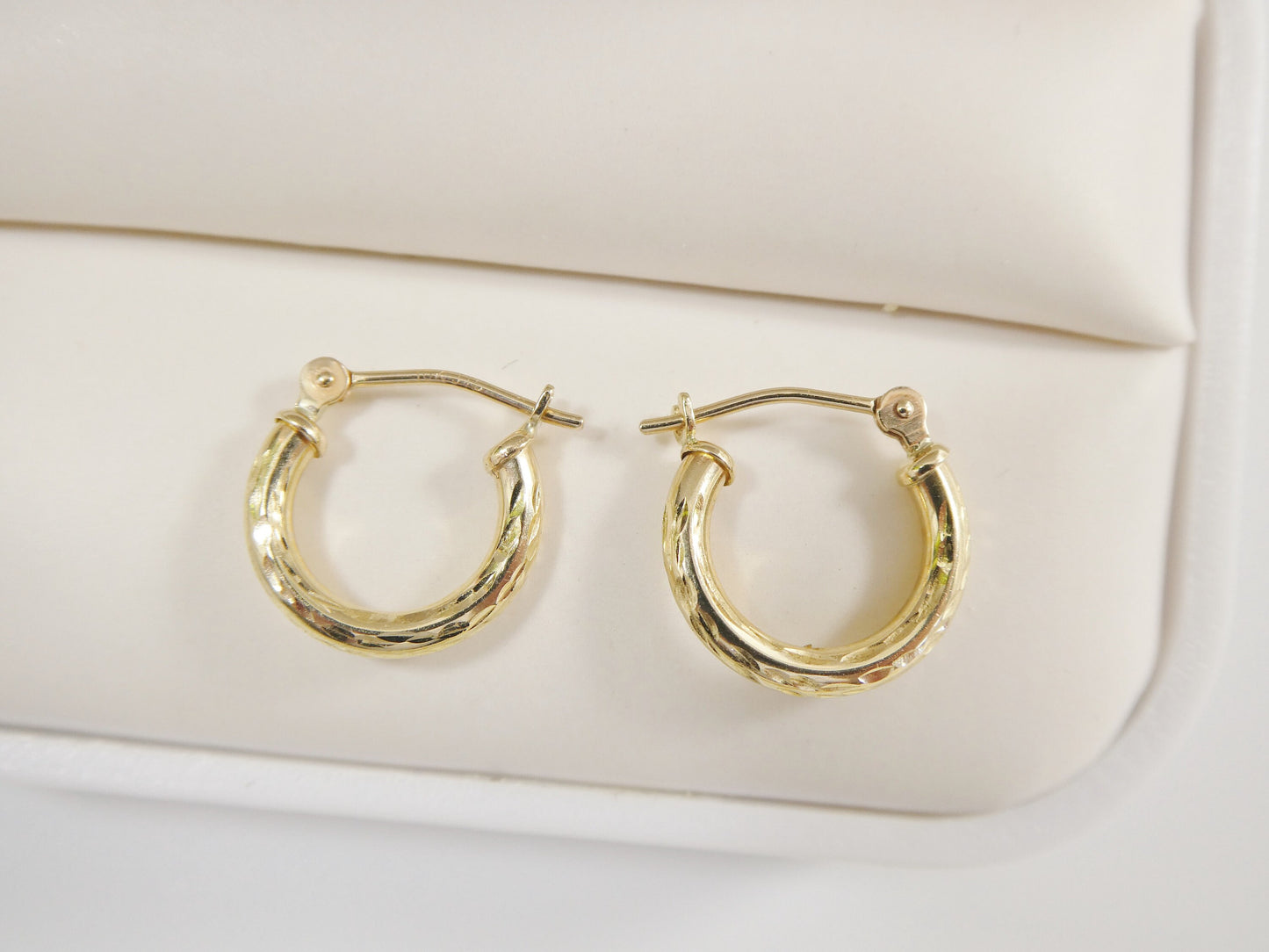 real 10k solid yellow gold diamond cut hoop 12mm tube earrings